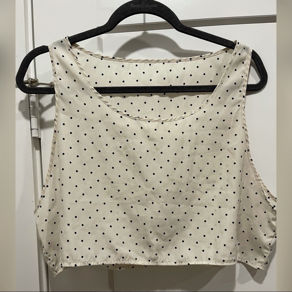 American Apparel White with Black Dot Chiffon Crop Top One Size OS